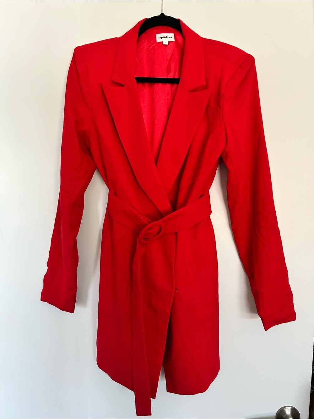 superdown Red Belted Long Blazer Coat